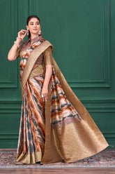 India Silk Ash Grey and White Sarees Featuring Tussar Silk Jacquard Combine Traditional Craftsmanship With Elegant